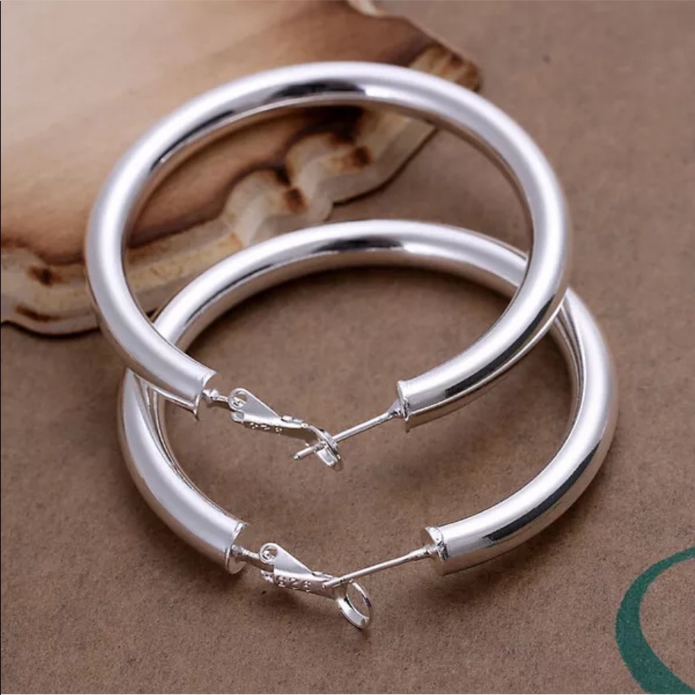 New 925 Silver 50 mm Beautiful Round Hoop Earrings - Picture 4 of 7